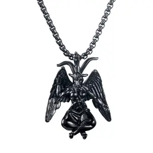 Sigil of Baphomet Necklace, Stainless Steel Satan Church Jewelry, 3D Devil Demon Satan Goat Necklaces for Men Women