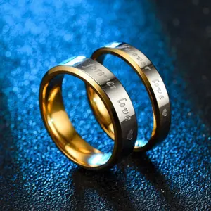 18k gold plated couple rings with double lettering detail "FORECER LOVE", couple jewelry for wedding, anniversary, engagement