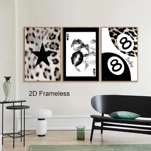 3-Piece Set, Black and White Leopard Print Wall Art, Leopard Print Decoration, Lucky No. 8 Ball Canvas Art, Kissing Lips Art, Poster, Five-Pointed Star Design, Suitable for Home Wall Decor, Unframed Wall Art, Frameless