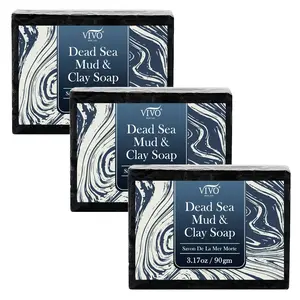 Vivo Per Lei Dead Sea Soap Bar - Face Soap for Women - Contains Dead Sea Salt, Charcoal for Daily Body Care  - 3.17 Oz - Pack of 3