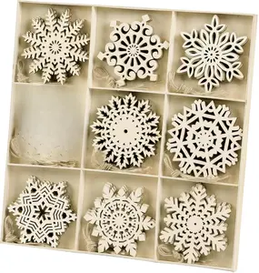 Unfinished Wooden Snowflakes Ornaments, 36Pcs Christmas Tree Hanging Decoration Wood Cutouts DIY Craft Snowflake Shaped Embellishments Xmas Rustic Crafts with Twine (4 inch)