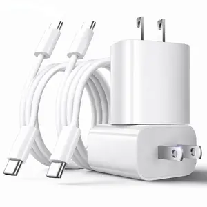 2-Pack 20W Super Fast Charging USB-C Wall Charger Block with 2-Pack 6FT USB-C to USB-C Cable for iPhone 17/16/15 Pro Max，and so on Quick Connect Adapters