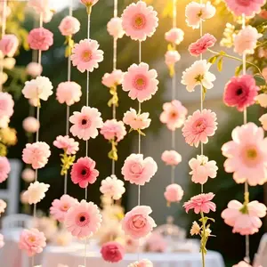 Floral Waterfall Set, 40 Artificial Flowers, 50m Transparent Rope, DIY Wedding Party Decor, Valentine's Day, Birthday Room Decoration