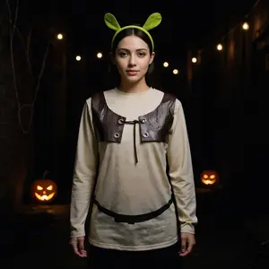 Monster Costume Halloween Long Sleeve T-Shirt Front Back Print 3-Piece Set With Vest & Headband