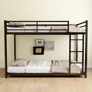 Twin Over Twin Bunk Bed Frame, Metal Floor Bunk Bed Frame with Ladder,Twin Size Low Bunk Beds, Space-Saving (Black)