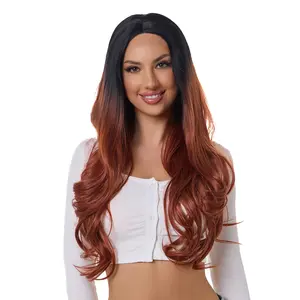abHair 26" Wavy Ombre Synthetic Lace Front Wig - Black/Brown
