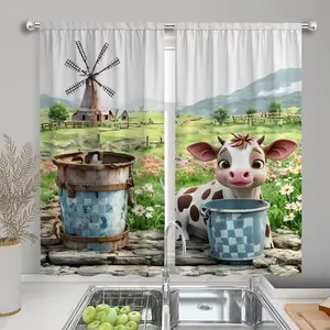 Farmhouse Cow Print Curtains Set of 2, Stylish Rod Pocket Window Drapes for Bedroom & Living Room, Comfortable Atmosphere, Easy Installation