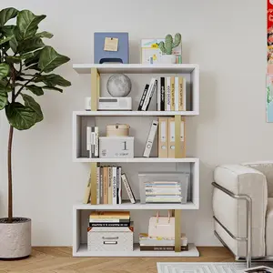 Versatile Geometric Bookshelf Collection: Choose from 4-Layer, 5-Layer, or 6-Layer S-Shaped Industrial Style Storage & Display Shelves for Your Living Room, Bedroom, or Office - Functional, Stylish, and Perfect for Organizing Your Space Deals For You Days