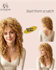 Golden Brown Long Curly 80s Rocker Wig for Women Halloween Party Costume Wig