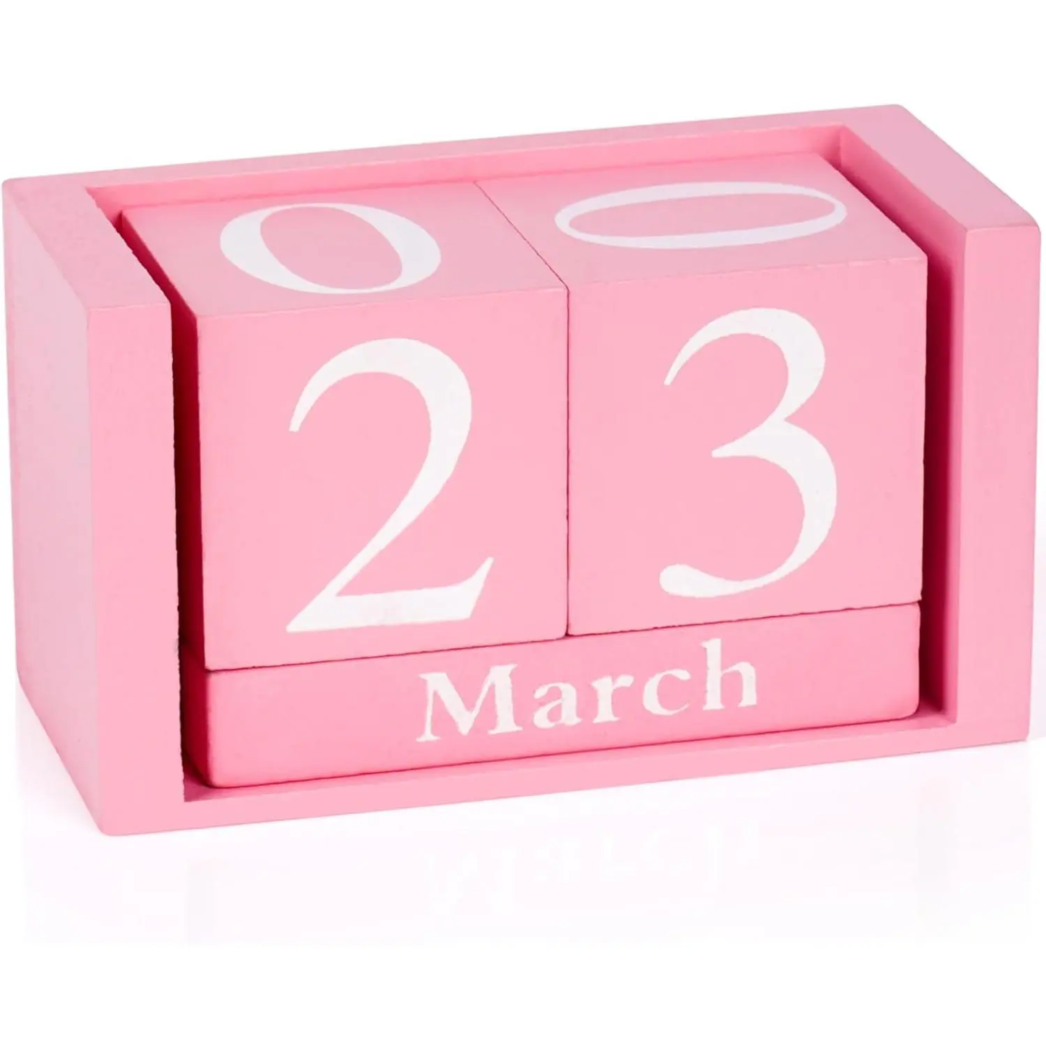 Pink Wooden Perpetual Block Calendar - Preppy Desk Accessory, Date Flipper, Block Display, Fun Desk Supplies for Women’s Office & Room Decor
