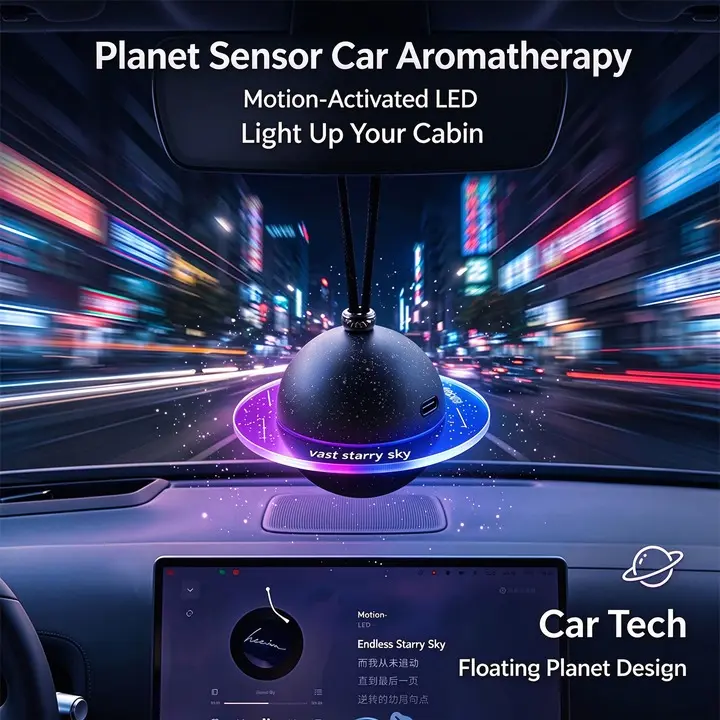 Floating Planet Car Aromatherapy - Motion-Activated LED Light Up Diffuser, Starry Sky Car Interior Decor, Creative Car Perfume Accessory, Gift for Men & Women