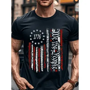 Independence Day Tee american flag 1776 black cotton t for men graphic casual crew neck soft 100 cotton funny stylish cool mens ultra soft breathable for running and weekend black -1 CottonVibe Tshirt