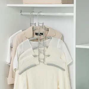 No  Bump Multiple Sweater Coat Clothes Hangers,Multi Layers Space Saving T Shirt Blouse Rack,(2 Pack Light Grey Color)