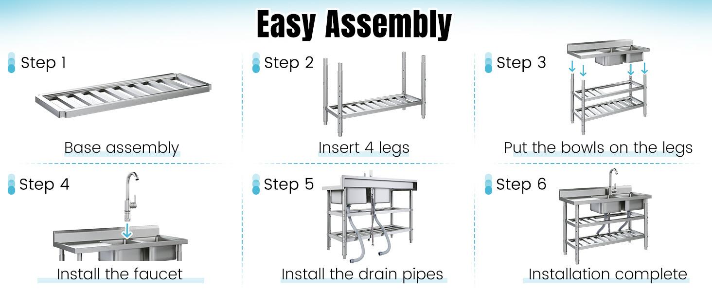 Stainless Steel Utility Sink, Freestanding Outdoor Sink Station with Hose Hookup, Small Tub for Garage, Laundry, Kitchen, Farmhouse Stainless Steel Utility Sink, Freestanding Outdoor Sink Station with Hose Hookup, Small Tub for Garage, Laundry, Kitchen, Farmhouse