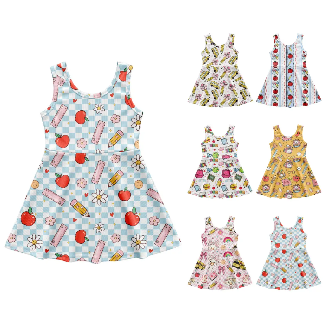 Toddler Girls Back to School Dress Cartoon Casual Toy Print Dresses Short Sleeves Summer Dress Toddler Lapel Pencil Book Print Polo Dress Cute A Line Tank Dresses