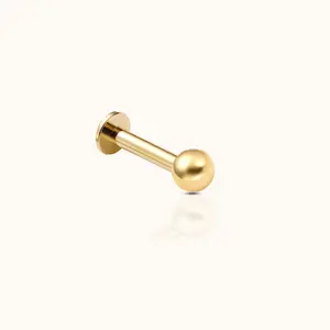 14K Solid Gold Ball Threadless Labret Flat Back Earring
