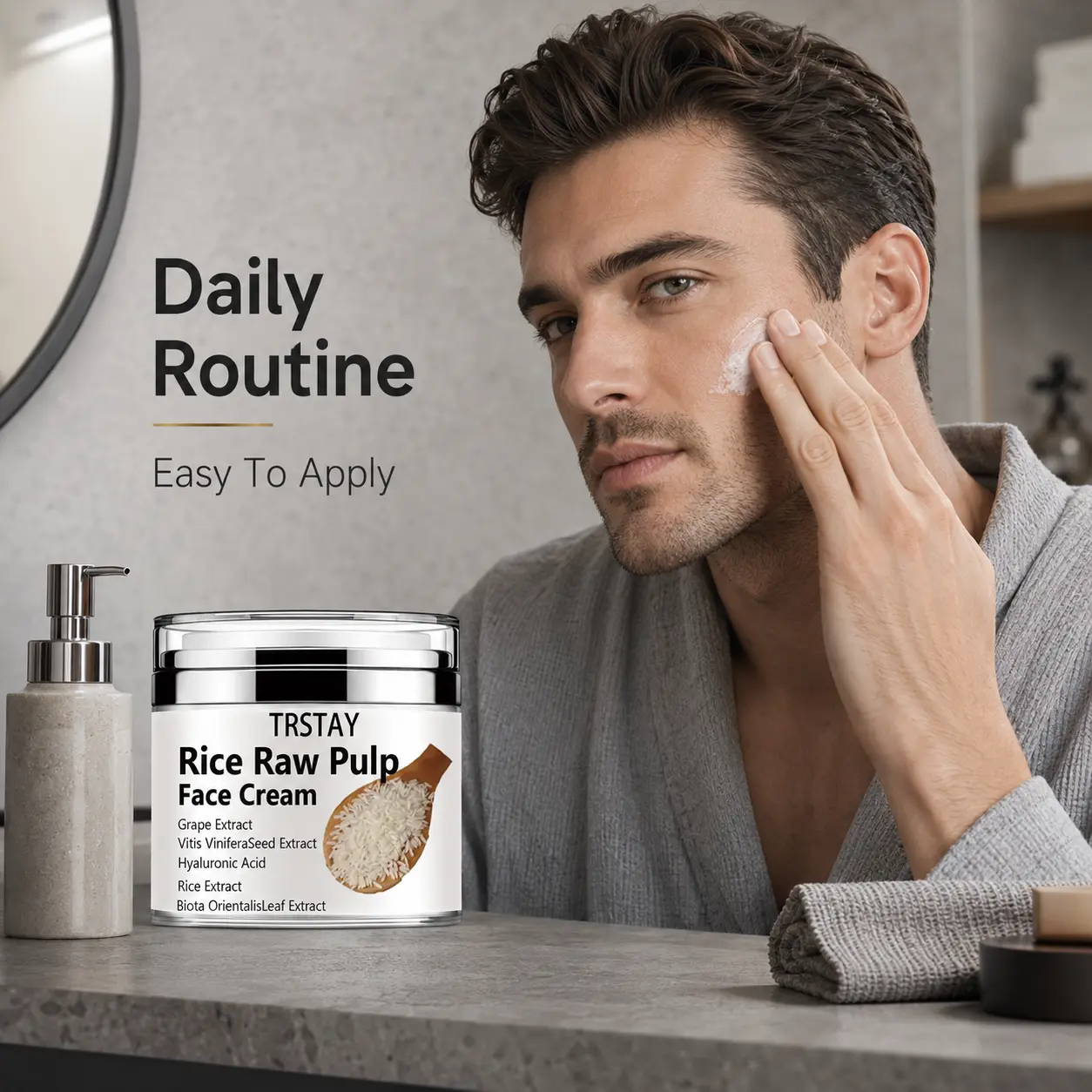 Men's Rice Extract Moisturizing Cream—a lightweight, hydrating daily moisturizer that leaves skin soft, smooth, and comfortable. cream