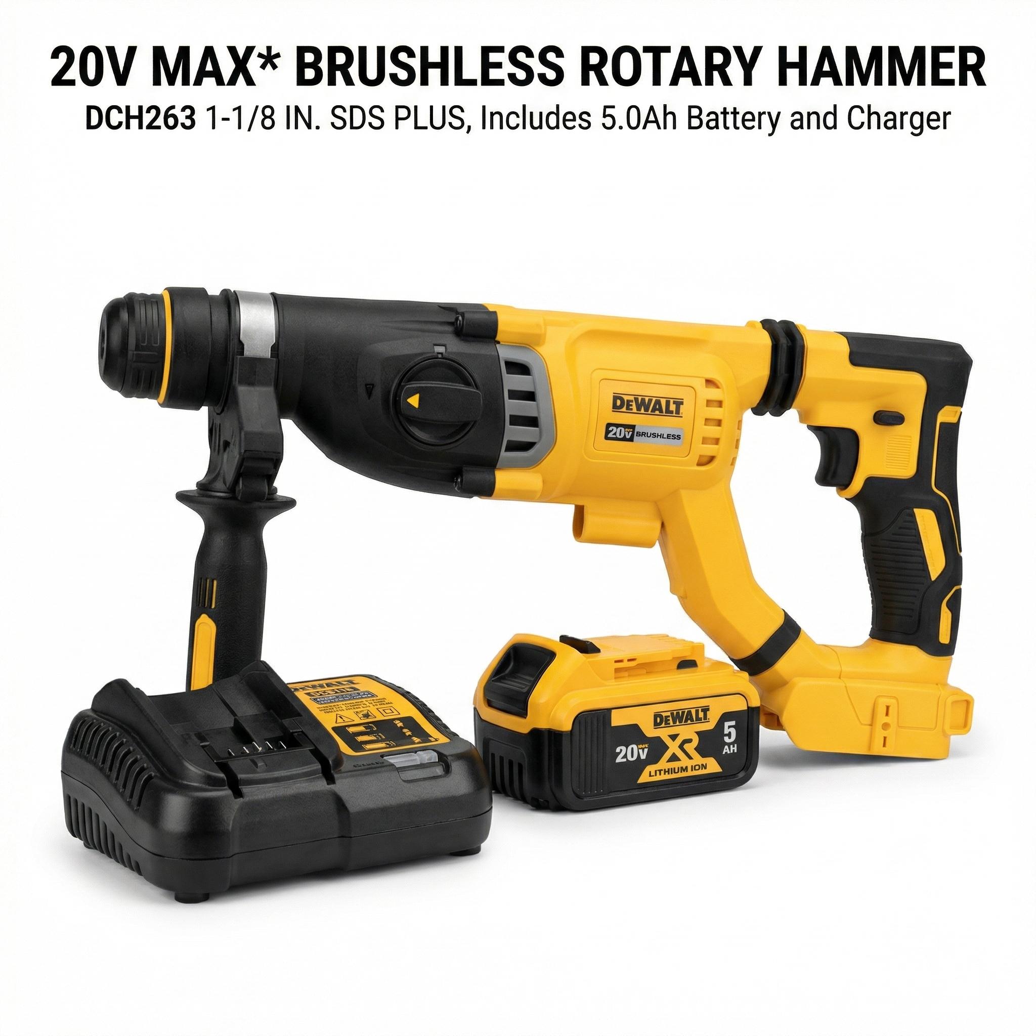 Dewalt DCH263 Rotary Hammer Drill Kit With Battery And Charger For Concrete Drilling And Construction Work Electric Tool With Brushless Motor 3.0J Impact