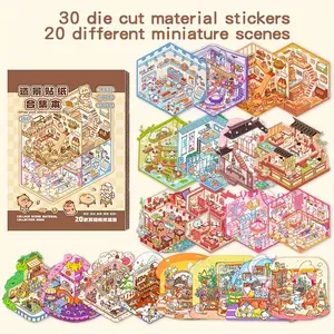 Landscape Sticker Pack 20pcs 3D Miniature Cabin Scene Stickers DIY Craft Decoration Relaxing Gift for Adults, Easter Gift,, Easter Stickers