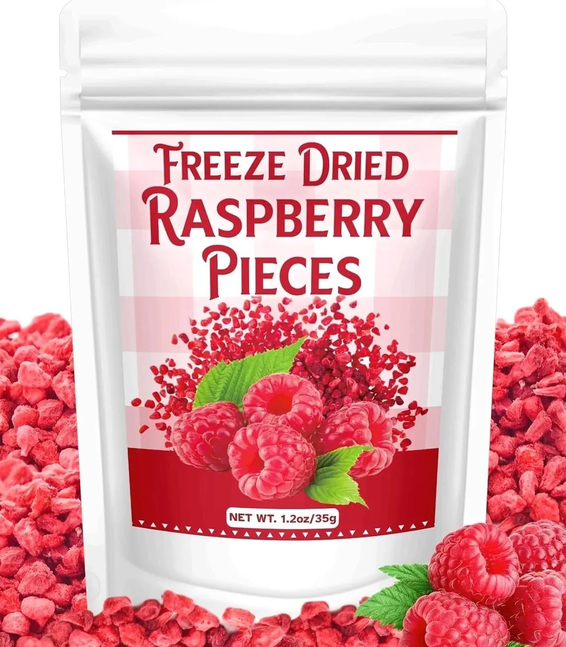 1.2oz Premium Freeze Dried Raspberry Pieces, No Sugar for Yogurt & Baking | Crunchy tart topping in resealable pouch, perfect for yogurt, snacks, baking and smoothies, 1.2oz premium berry quality