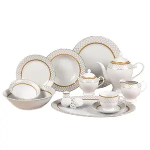 212 MAIN Lorenzo Import Beatrice-57 Oval Porcelain Dinnerware Set, Service for 8, Includes Plates and Fruit Bowls, Dishwasher-Safe Everyday Tableware by Lorren Home