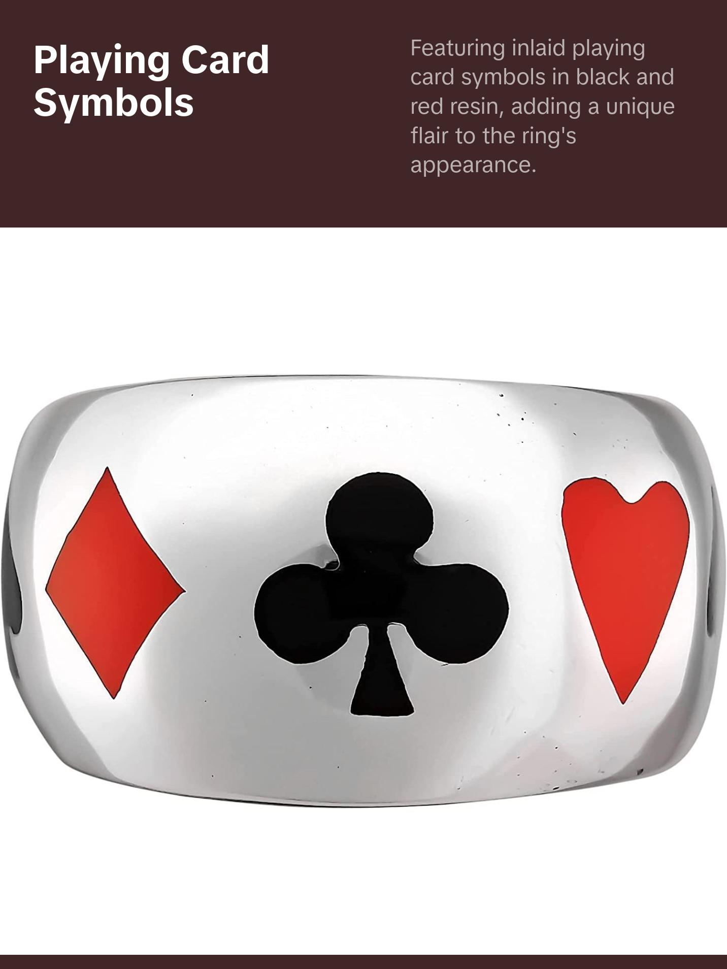 Size 10-925 Sterling Silver Card Shark Ring, Black & Red Resin, Playing Card Design, Handcrafted Symbol Jewelry