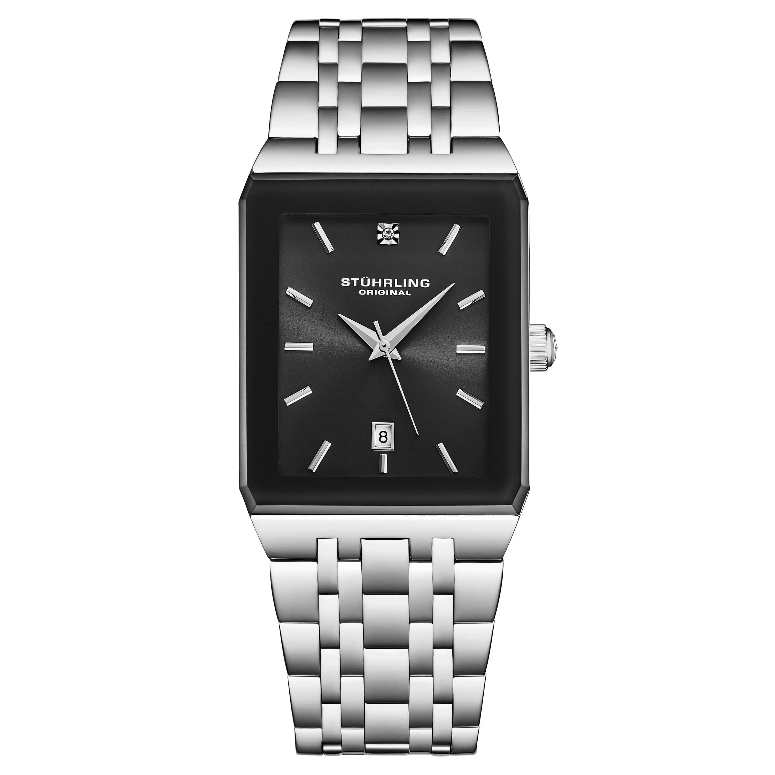 Stührling Empire Edge 4084 Men's Rectangle Stainless Steel Waterproof Watch - 30x45mm, Minimalist Dial, Date Display, Secure Clasp Band, Miyota 2115 Quartz Movement, Chic Fashion Men's Watch with Contemporary Look