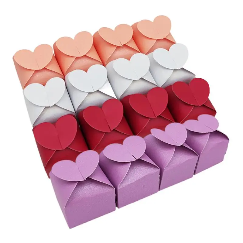Colorful Heart Shaped Boxes - 20/30/50Pcs, 5.5g/Pcs, 6x6x5.5cm, Ribbons, Flat Pack, Solid Colors, Candy/Chocolate Packaging; Boxes Are Perfect for Wedding, Children, Baby Shower, Anniversary, Office Stationery Supplies