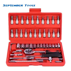 46-Piece Heavy-Duty Socket Combination Tool Kit - 1/4" Set with Torx Bit, Ratchet Torque Screwdriver Wrench, Portable Automotive Hand Tool Box Case for Mechanics, Torx Bit Socket