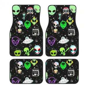 4pcs Set of Colorful Alien Spaceship Anime Car Non-Slip Floor Mats, Made of High Quality Material, High Light Resistance, Corrosion Resistance, Not Easy to Fade