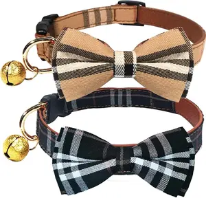 2 pc Dog Collars with Bow Tie and Bells, Adjustable Cute Dog Bow Ties Collar for Small/Medium/Large Boys and Girls Pets