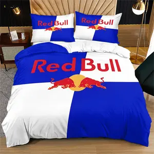 Red Bull Logo Pattern Duvet Cover Set, Soft And Durable Bedding Set, Contains 1 Duvet Cover And 1 Or 2 Pillow Cases, Daily Holiday Birthday Gift Bedroom Decor For Kids And Adults