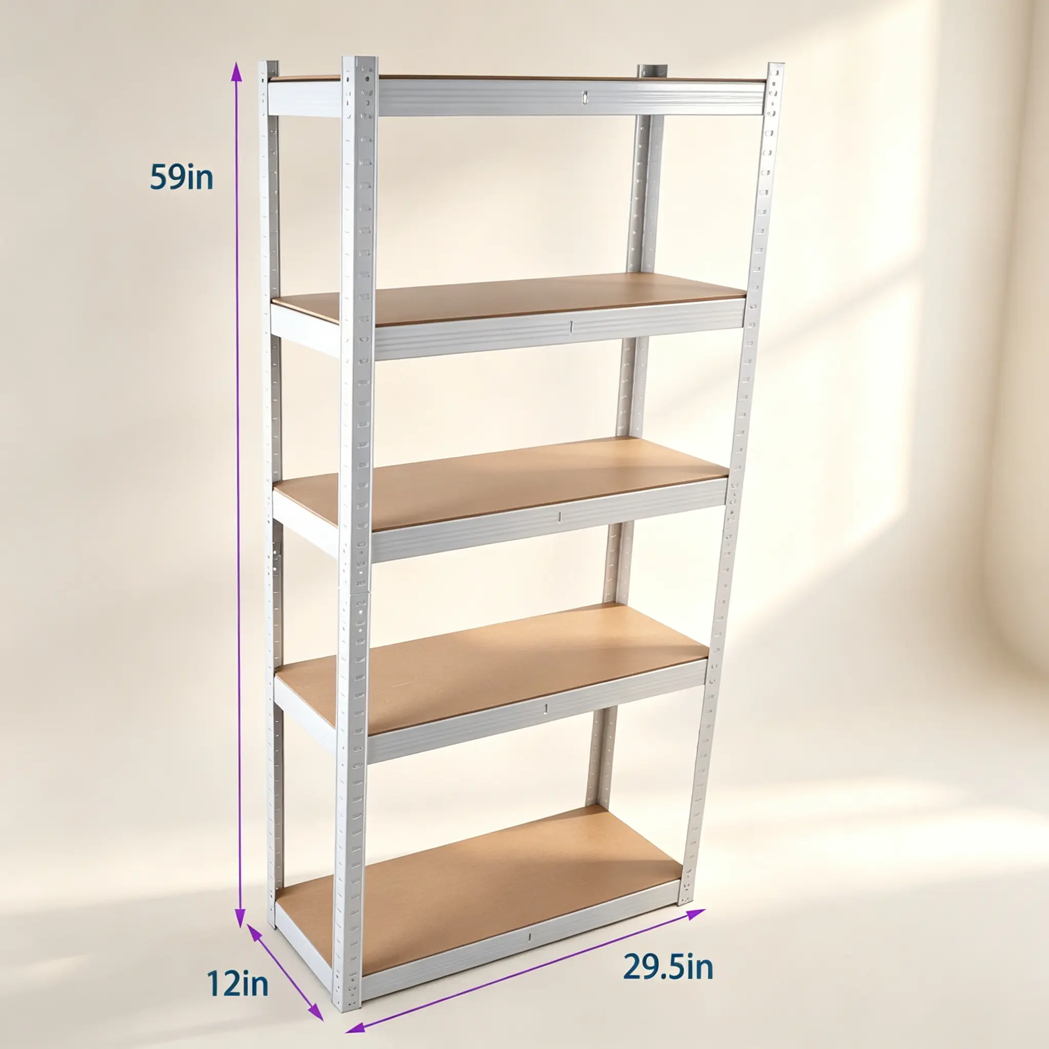 Heavy Duty 5-Tier Adjustable White Laminated Metal Shelving Unit - 1-Pack Utility Organizer (29" W x 12" D x 59" H) for Home Garage Storage