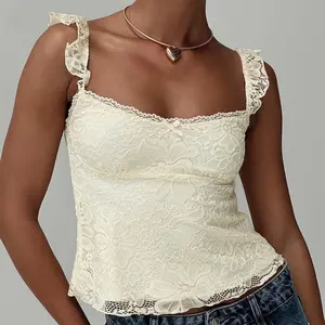 Women's SummerFit Cami Tops Sleeveless Open Back Low Cut Lace Floral Tanks