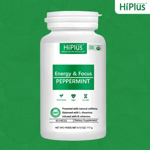 HiPlus Energy & Focus Peppermint Capsules - Smooth Energy, Zero Sugar, All Brain Support, 90 Pieces, Plant-Based, Vegan, Infused with B-Vitamins menopause symptom women  daily  supply  pack