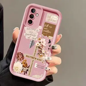 Floral Cross with a Glass Featuring a Bible Verse Durable Soft Phone Case for Samsung Galaxy S26 S24 Plus S25 S23 S22 S21 Ultra FE S24+ Note20 A54 A53 A52 A36 A35 A34 A33 A17 A16 A15 A14 A13 Shockproof TPU Cover with Lens Protection, Cute Gift Idea