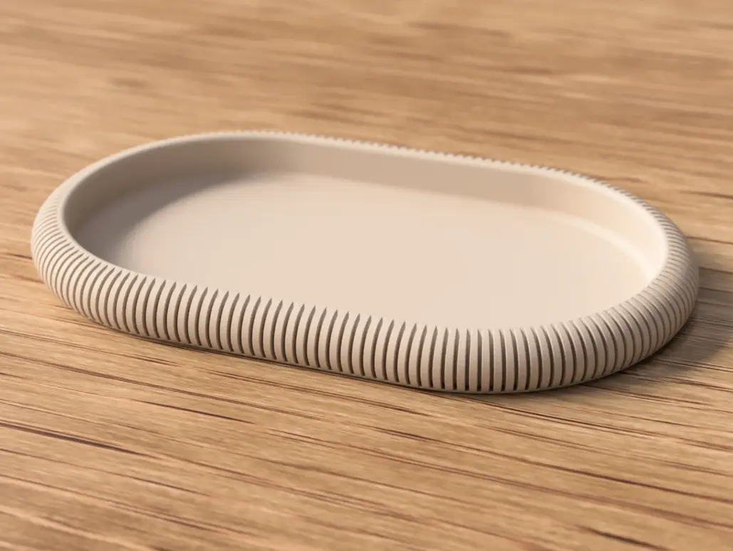 Modern 3D-Printed Japandi Ribbed Storage Tray | Minimalist Catch-All Dish