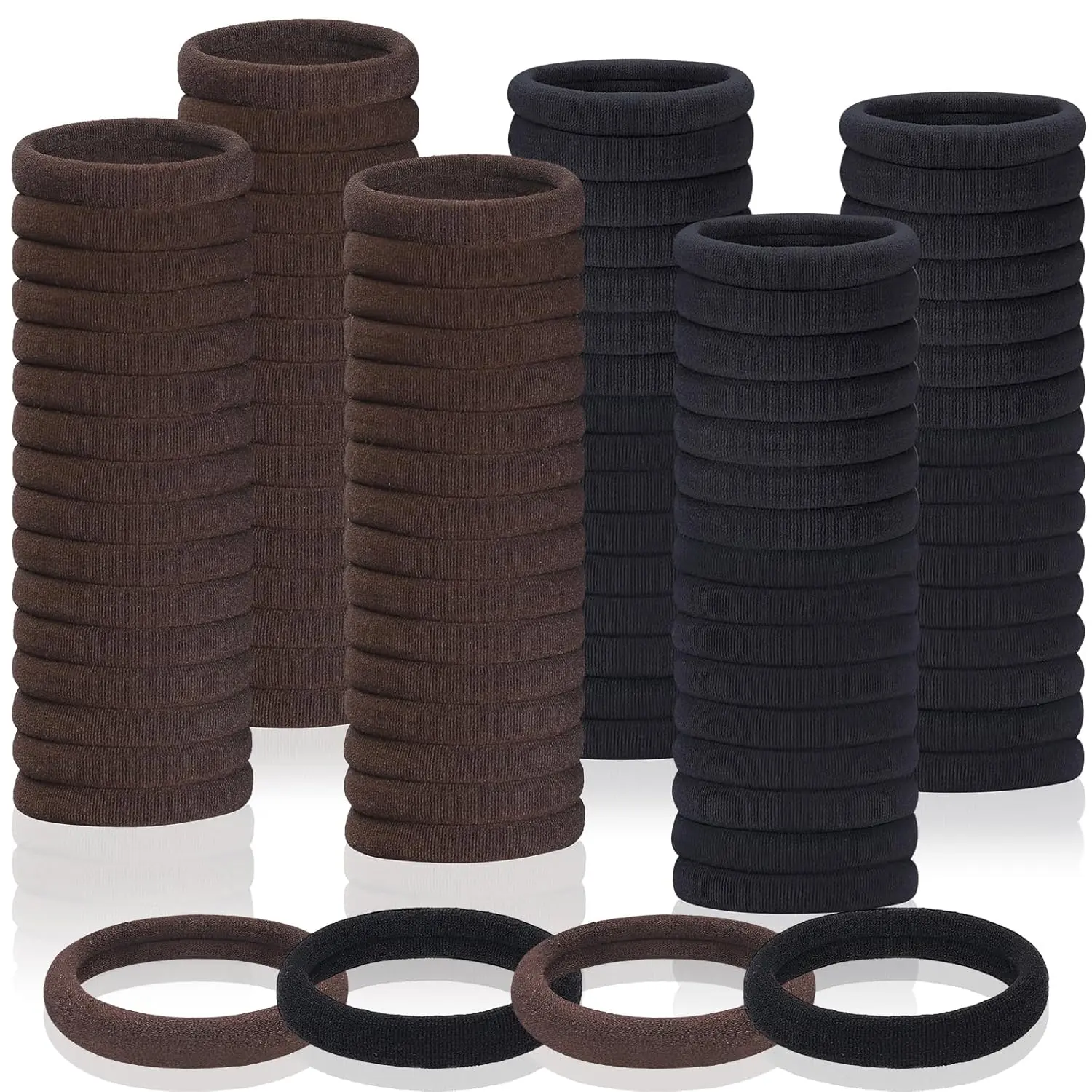 150 count Seamless Elastic Hair Ties No  for Thick & Thin Hair, Ponytail Holders, Elastics, Soft Pony Tails Bands for Women, Black & Brown
