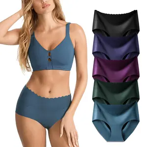 LEVAO 5 Pack Mid Waist Seamless Underwear for Women, No Show Soft Breathable Briefs, Invisible Comfortable Panties S-XXL