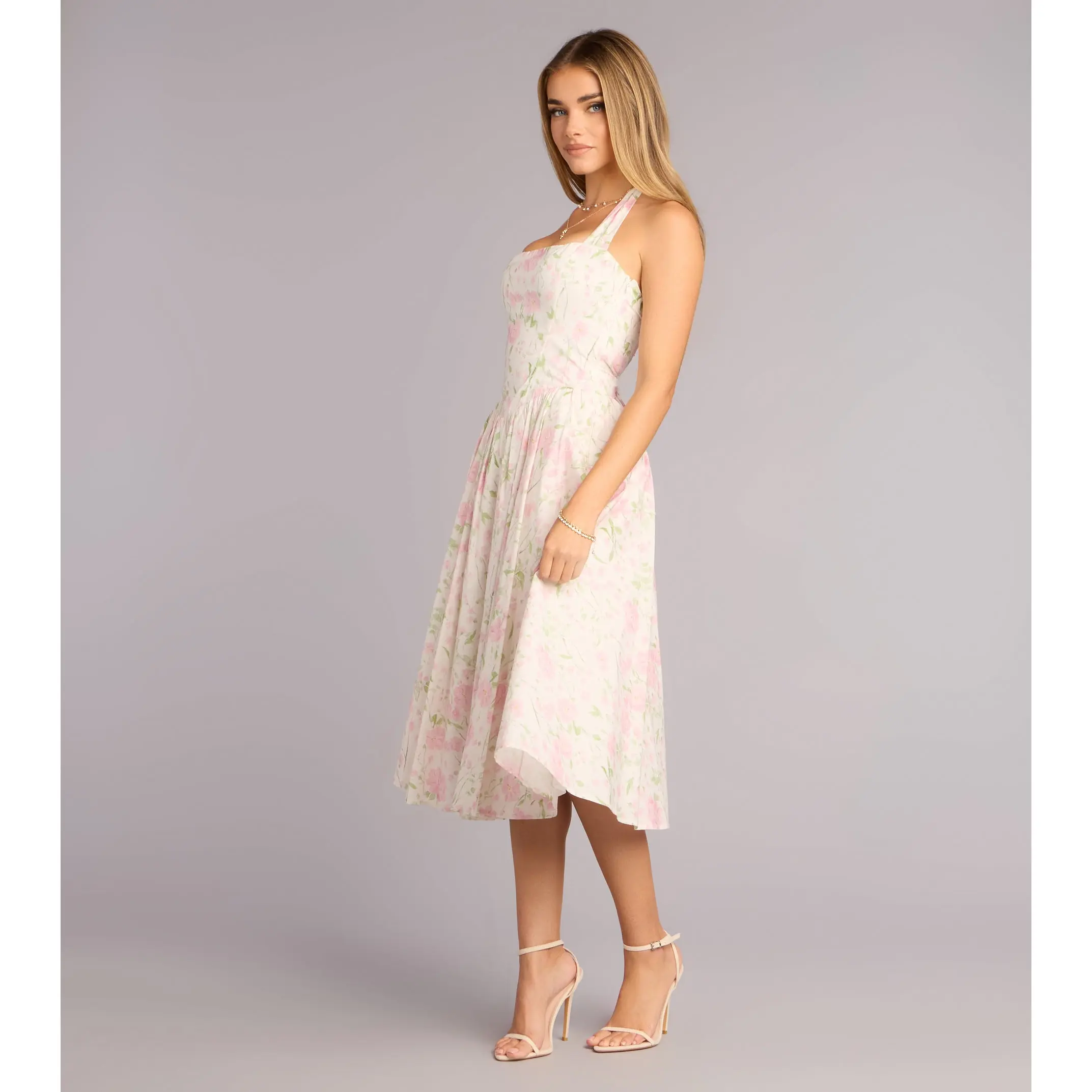Petals And Plans Halter Lace-Up Midi Dress - TikTok Shop