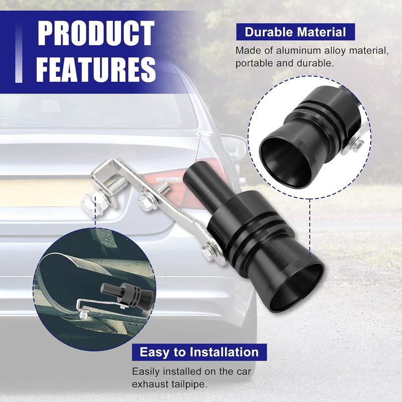 2pcs XL Size Aluminum Alloy Universal Turbo Sound Exhaust Muffler Pipe Whistle Car Roar Maker Black