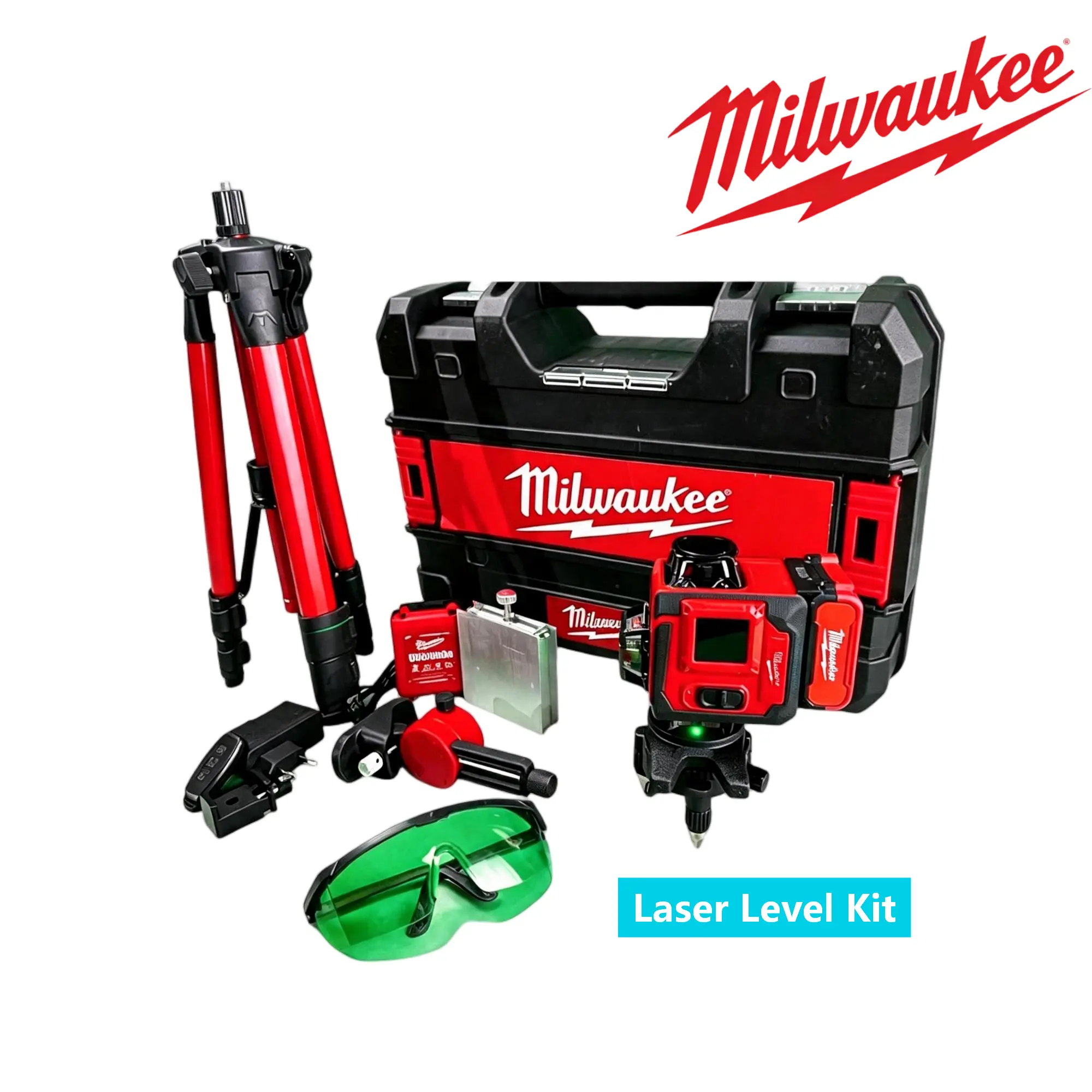 Milwaukee 16 Line 4D Green Laser Level Combo Kit, 360° 4-plane, IP54 Waterproof, ±3° Self-leveling, 532nm Green Beam, Working Range 25m, Rechargeable Lithium Battery