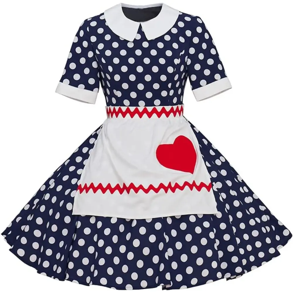 Women's 1950s Vintage Polka Dot Fit-and-Flare Costume Dress with Matching Apron, Lightweight Fabric Clothes for Themed Parties, Ball Accessories, Hip, Retro, Style, Elegance, Outfits, Multicolor, 3Xl, Funny, Hand Wash, Retro Look, Vintage Dress, Classic,,