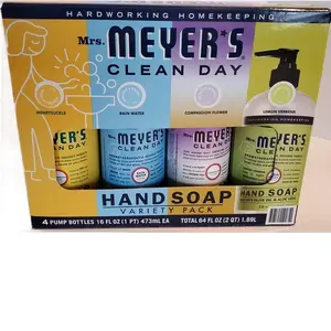 Mrs. Meyer's Clean Day Liquid Hand Soap Variety Pack - 4 Pump Bottles 16 fl oz Each - Honeybush, Rain Water, Compassion Flower, Lemon Verbena