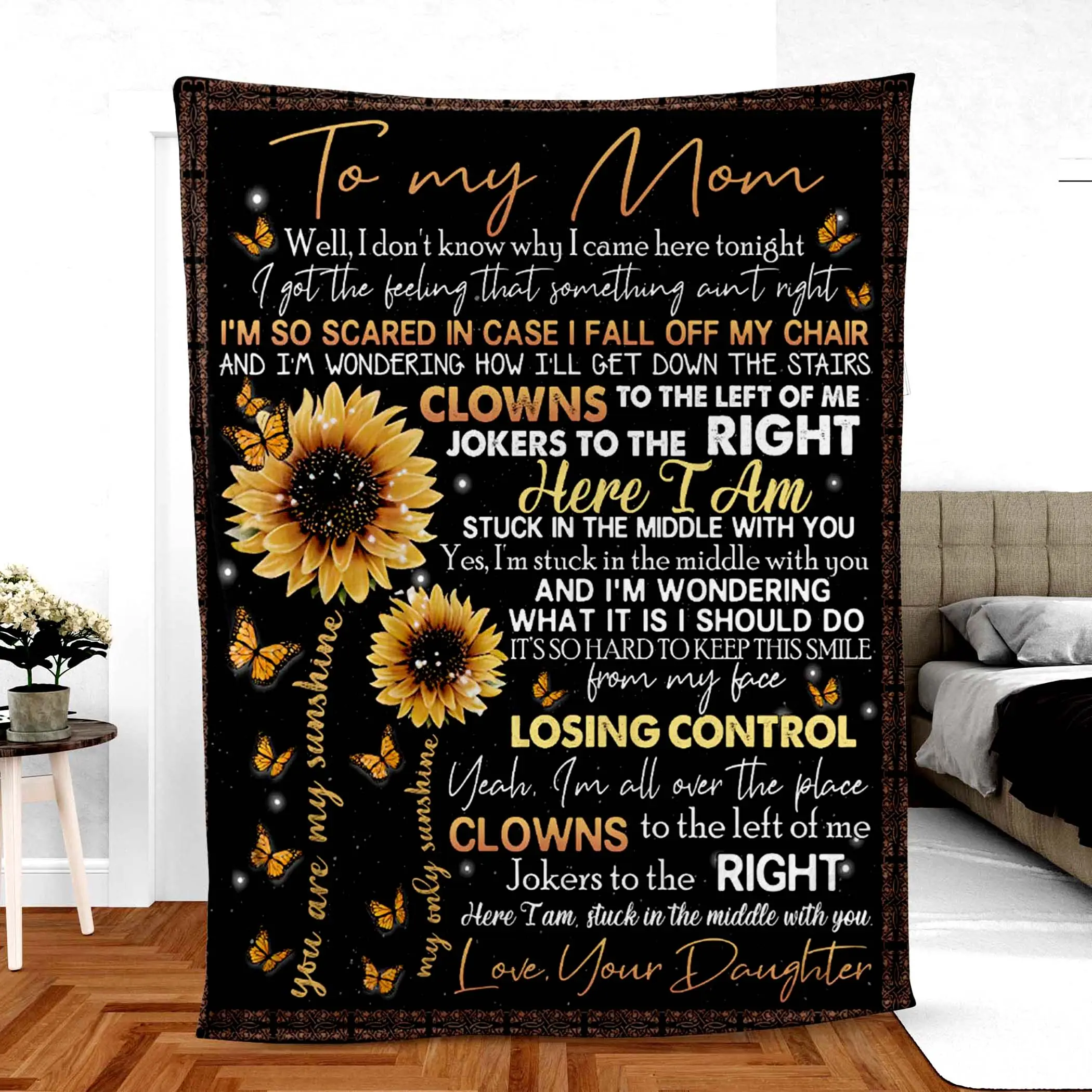 Modern Sunflower Fleece Sherpa Blanket for Mom - Soft and Cooling Material - Christmas Blanket