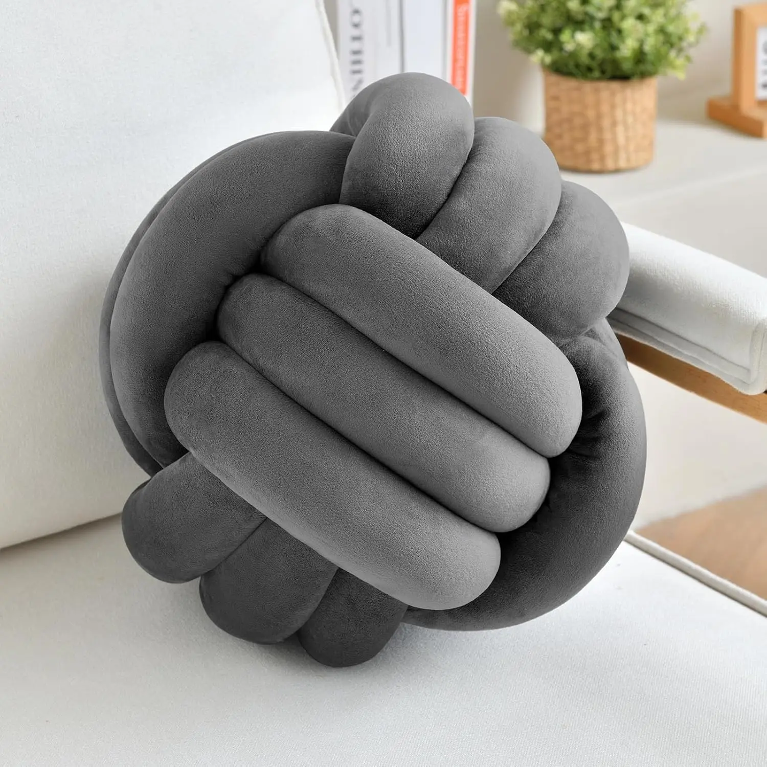 Knot Pillow Ball Dark Grey 8 Inch Small Decorative Throw Pillow