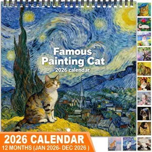 2026 Van Gogh Cat Theme Wall Calendar, Tear Off Calendar, 12-Month Colorful Illustrations, 7.9in X 7.9in Perfect Size, Cute Otter Art Decor Gift