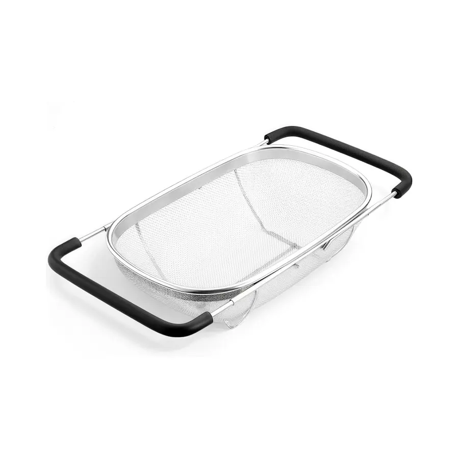 Premium Quality Over The Sink Stainless Steel Oval Colander with Fine Mesh 6 Quart Strainer Basket & Expandable Rubber Grip Handles Kitchenware Utensils