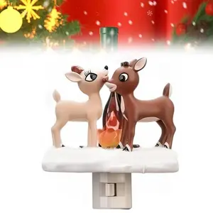 Christmas Elk Night Light,3D Elk Light,ElkCampfire Night Light,Christmas Eve Campfire Flickering Night Light,Christmas gifts, fun decorations, birthday gifts,120V Plug-in Powered for Festive Ambiance,fun decorative lights