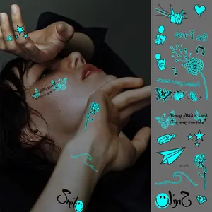 2pcs Glow-In-The-Dark Heart, Bear, Star, Flower, And Dandelion Waterproof Temporary Tattoo Stickers For Men And Women, Suitable For Finger, Arm, Shoulder, Waist, Leg, Body Art Fake Tattoos. Perfect For Couples, Parties, Gifts, Music Festivals.